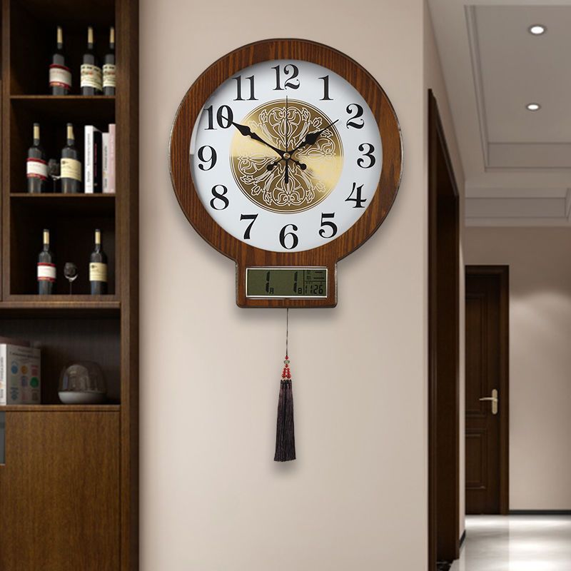 2023新款萬年歷家用現代簡約客餐廳時尚大氣實木裝飾掛墻電子鐘表 時鐘