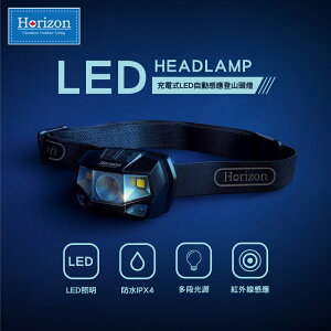 【【蘋果戶外】】Horizon 充電式 LED 自動感應登山頭燈【150流明】四段式 (IPX4防水)