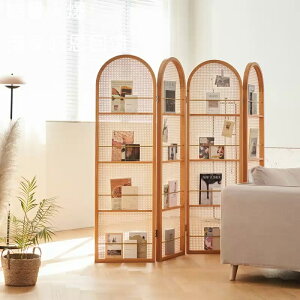 定制 日式藤編屏風隔斷客廳實木折疊可移動小戶型遮擋入戶簡約雜志書架