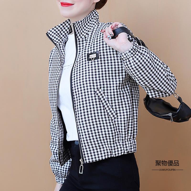 格子短外套女士時尚休閒舒適簡約百搭夾克女裝上衣【聚物優品】
