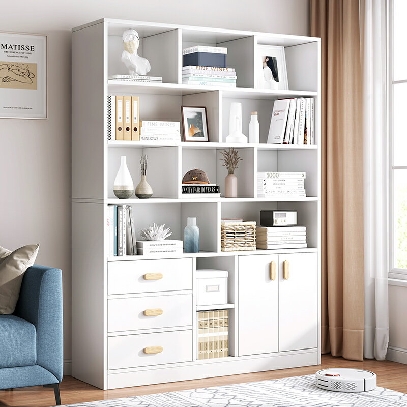 書架置物架客廳落地家用簡易收納架子現代簡約多層書柜收納柜一體
