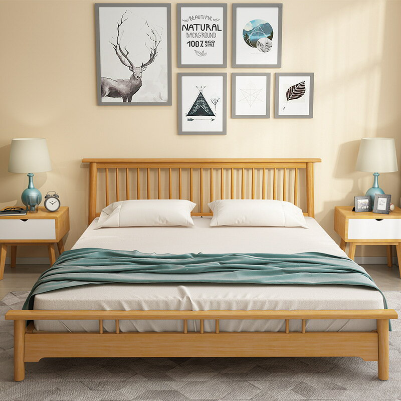 優樂悅~北歐簡約實木床 小戶型經濟簡易單人床1.8米雙人床臥室橡膠木家具