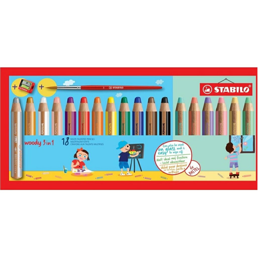 STABILO Woody 3 in 1 三合一可水洗水彩粉蠟筆880/18-4(特價)