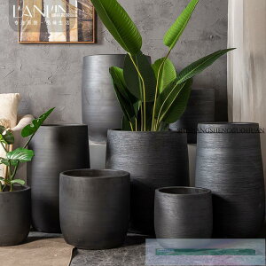 北歐陶瓷大花盆擺件客廳現代簡約綠植插花裝飾黑色落地花瓶