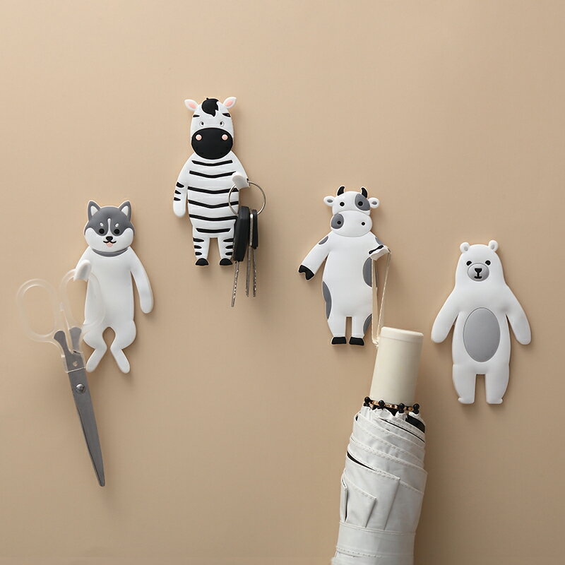 創意動物粘鉤可愛卡通強力無痕鑰匙掛鉤門后浴室冰箱貼免打孔掛架