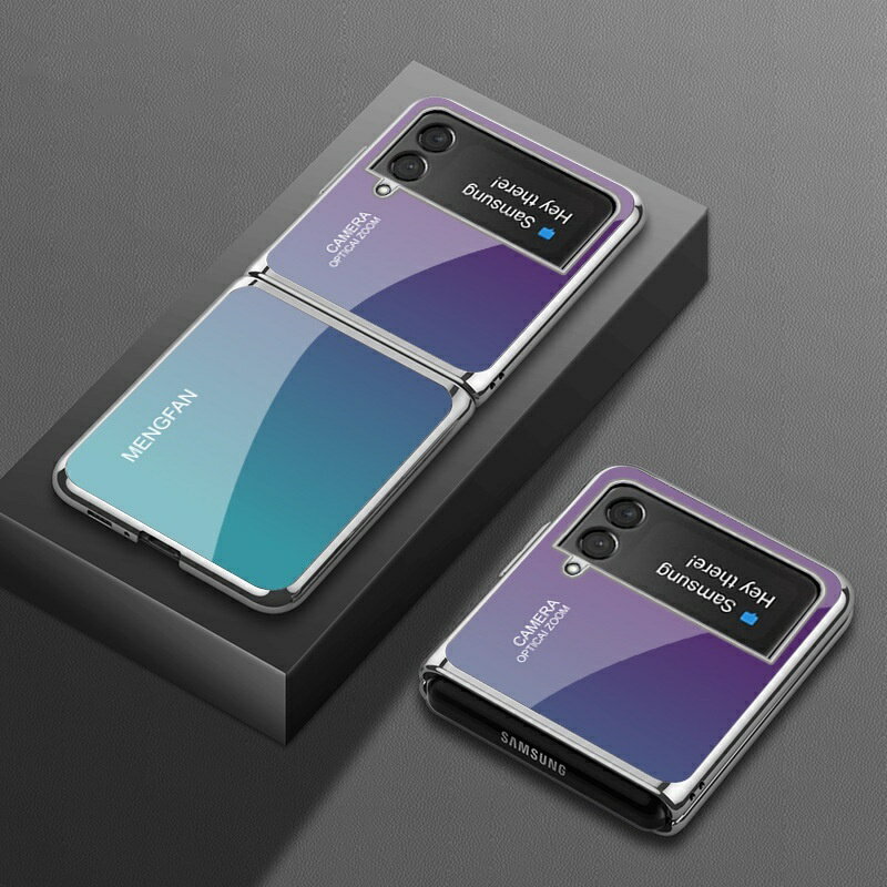 客製化 適用三星 Galaxy Z Flip 6 手機殼 Flip 5 保護殼 電鍍玻璃彩繪 客制手機殼 zflip3