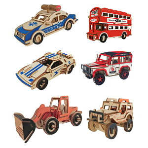 包郵木製仿真汽車拼裝模型兒童手工跑車法拉利3D立體拼圖益智玩具-朵朵雜貨店