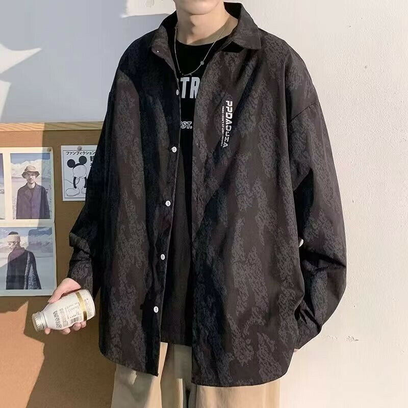 翻領上衣 春秋季時尚潮流男生襯衫外套 韓版抗皺耐磨上衣 寬鬆加大尺碼 居家派對聚會旅遊休閒襯衫