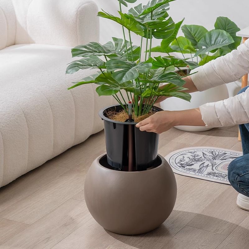花器 花盆 花瓶 自吸水懶人花盆出差綠植盆栽儲水免澆水陽臺客廳桌面圓球形花盆86S 快速出貨