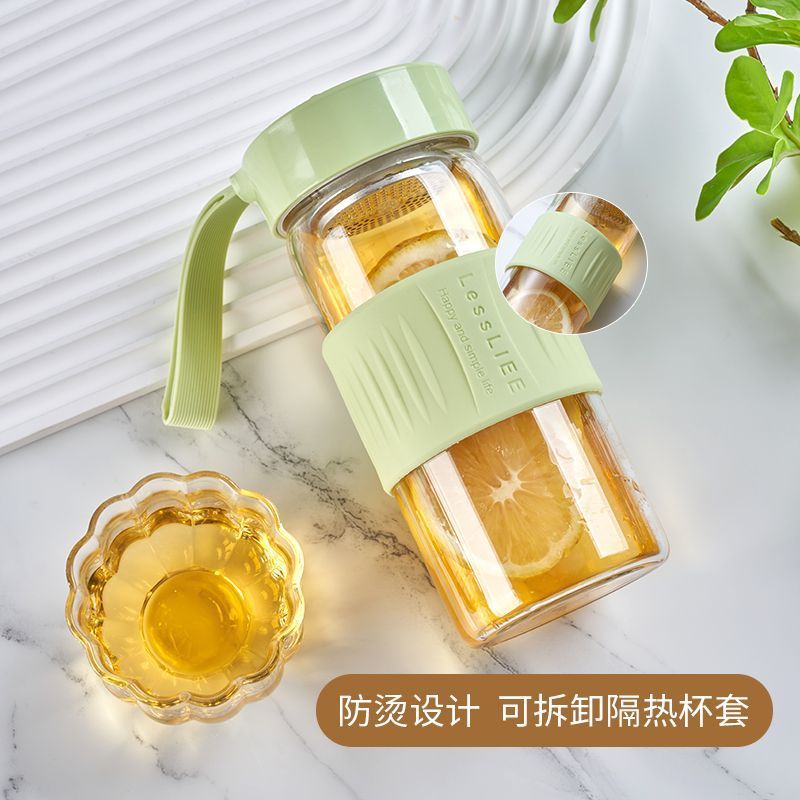 玻璃水杯子ins高顏值帶蓋吸管杯便攜雙飲口咖啡杯學生宿舍泡茶杯