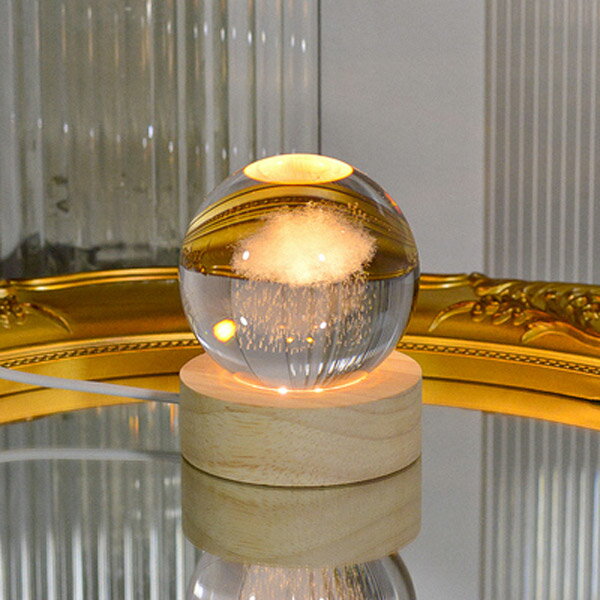 ✤宜家✤雲雨單色款3D雷射水晶球北歐創意USB小夜燈 臥室桌面裝飾氛圍燈LED燈