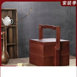 竹制古風提籃野餐食盒結婚復古禮盒竹籃子茶具收納茶箱包便攜中式