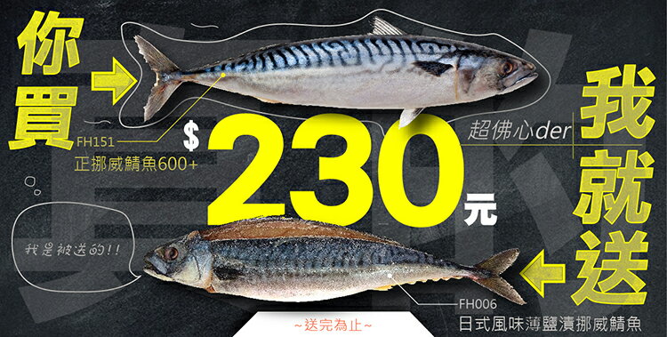 你買F0【魚大俠】FH151正挪威鯖魚600+我就送一尾日式風味薄鹽漬挪威鯖魚 超佛心的