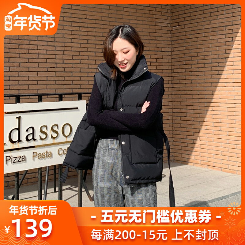 棉服馬甲背心女新款立領短款加厚寬松棉衣馬夾外套短款麵包服1入