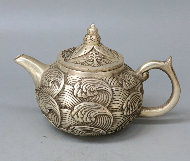 仿古銅器白銅黃銅鍍銀水壺茶壺擺件茶道壺酒壺裝飾禮品古玩收藏品