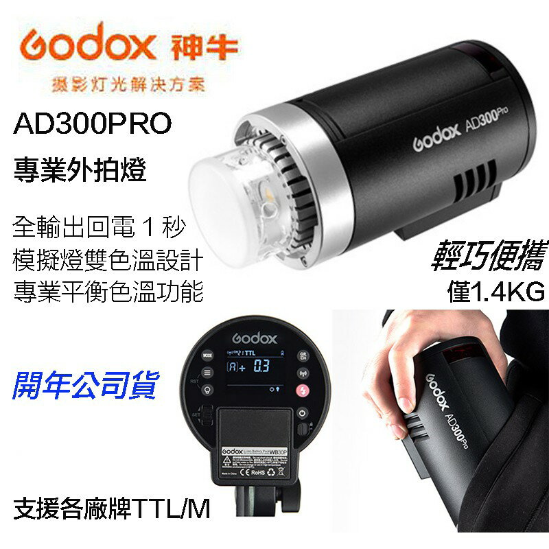 【eYe攝影】現貨 GODOX 神牛 AD300Pro 外拍燈 棚燈 輸出 300W GN60 模擬燈 雙色溫設計