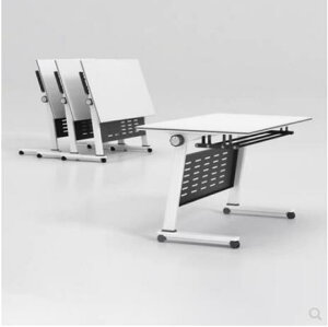 培训桌椅组合可拼接翻板桌移动长条桌带轮子多功能办公摺疊会议桌 全館免運