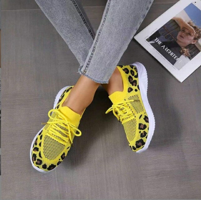 36-44 大尺碼運動鞋 網面豹紋休閒鞋 透氣鞋  平底鞋 女鞋 夏季運動鞋 【櫻桃嚴選】 1