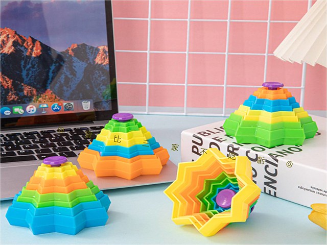 3D打印疊疊塔 3d百變打印蘿蔔塔 聖誕禮物 小獎品 羅卜布羅伯他塔 3D打印蘿卜塔 指尖陀螺 百變立體變形減壓 彩虹 2