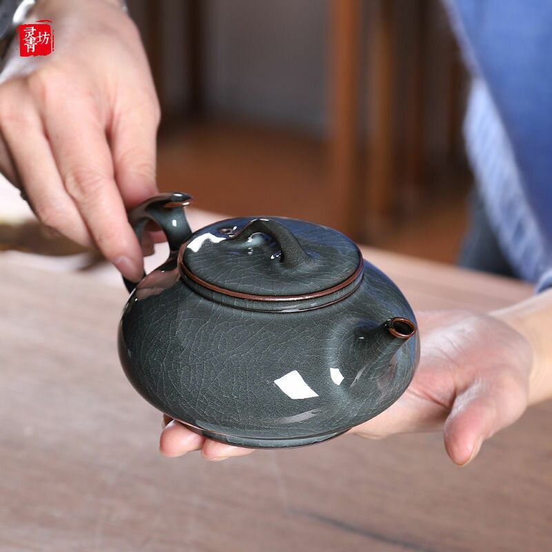 【1505人收藏】靈青坊泡茶壺青瓷茶壺單壺大號陶瓷功夫茶具套裝家用一壺二杯哥窯