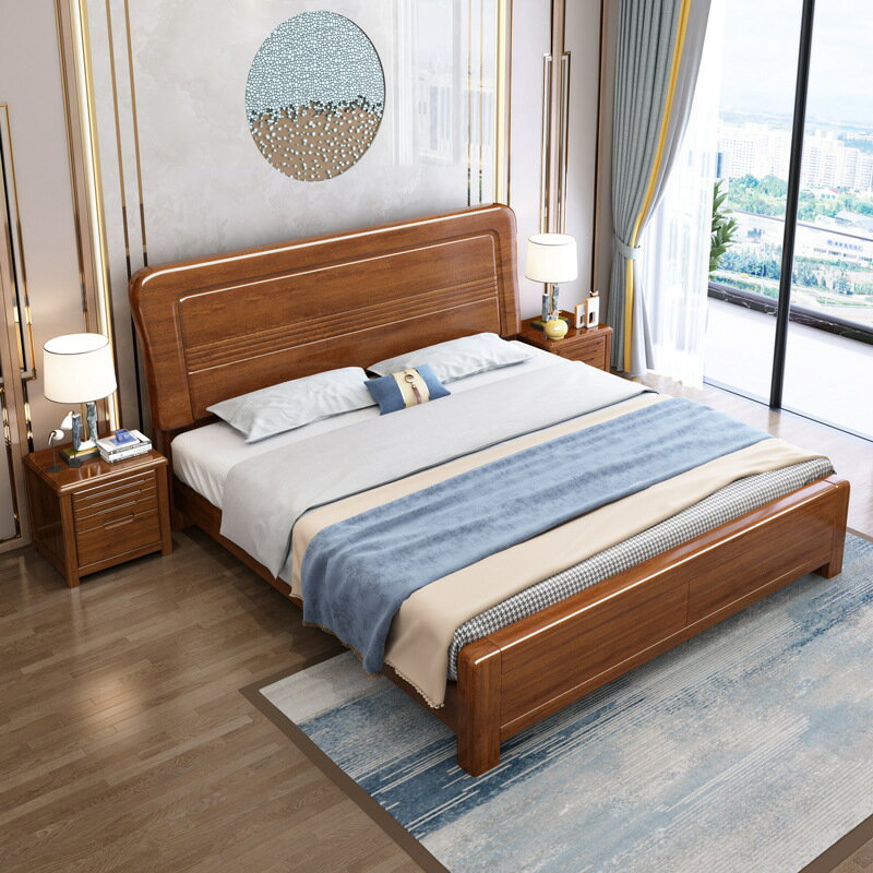 【KENS生活家具】大床 雙人床 軟床 中式實木床現代簡約金絲檀木1.8米輕奢床臥室氣壓1.5米雙人床婚床