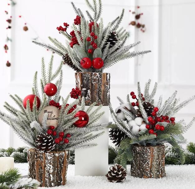 聖誕節裝飾品北歐風原木桌麵小聖誕樹套餐聖誕道具場景佈置擺件