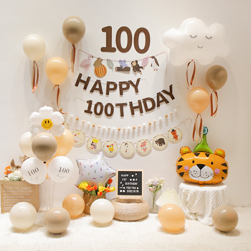 寶寶生日裝飾百天百日宴網紅1周歲100天氣球家里場景布置背景墻女