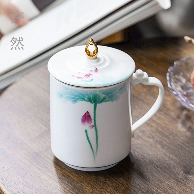羊脂玉高檔老板茶杯帶蓋過濾泡茶辦公杯陶瓷個人大容量水杯禮盒裝 茶具組 泡茶器具