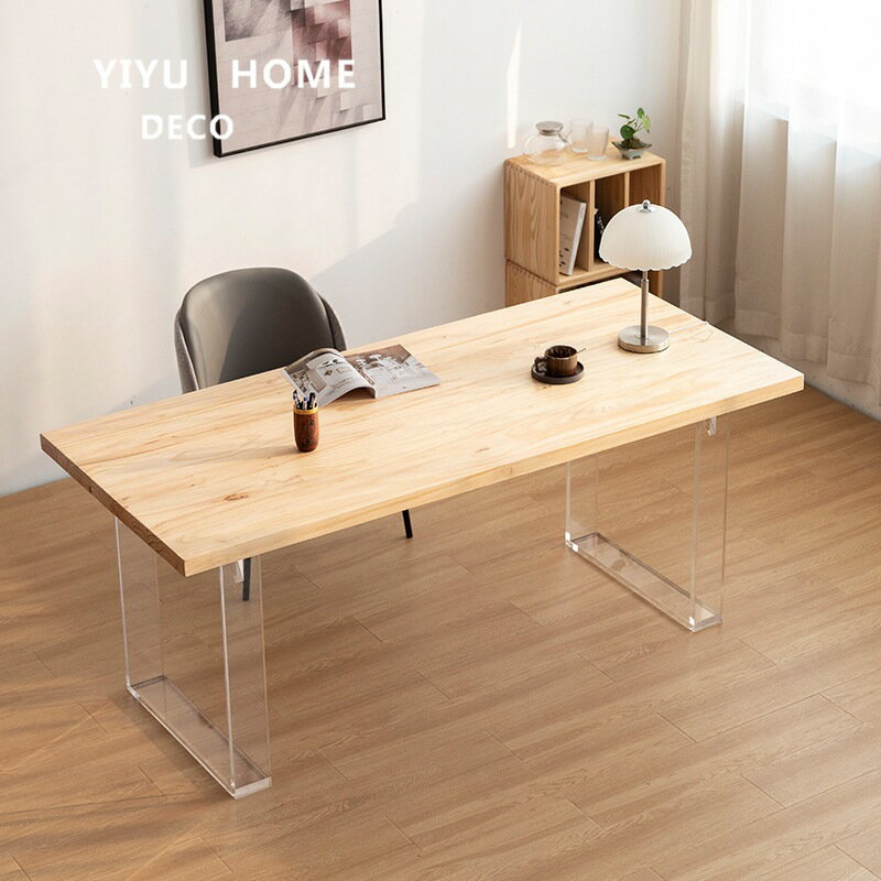 美式簡約家用書房亞克力辦公桌臥室簡易靠墻學生寫字桌實木書桌椅