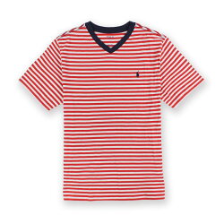美國百分百【Ralph Lauren】T恤 V領 RL 短袖 T-shirt Polo 條紋 小馬 男女 紅白 XS號 青年版I094