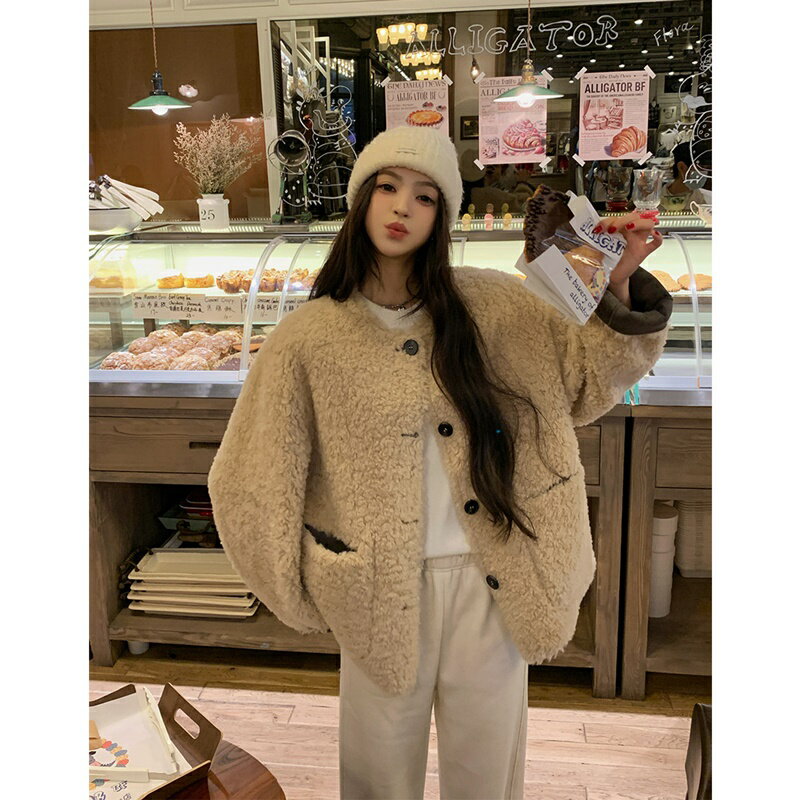 【巴黎精品】羊羔毛外套皮草大衣-冬季新款寬鬆羊剪絨女外套a1iu52