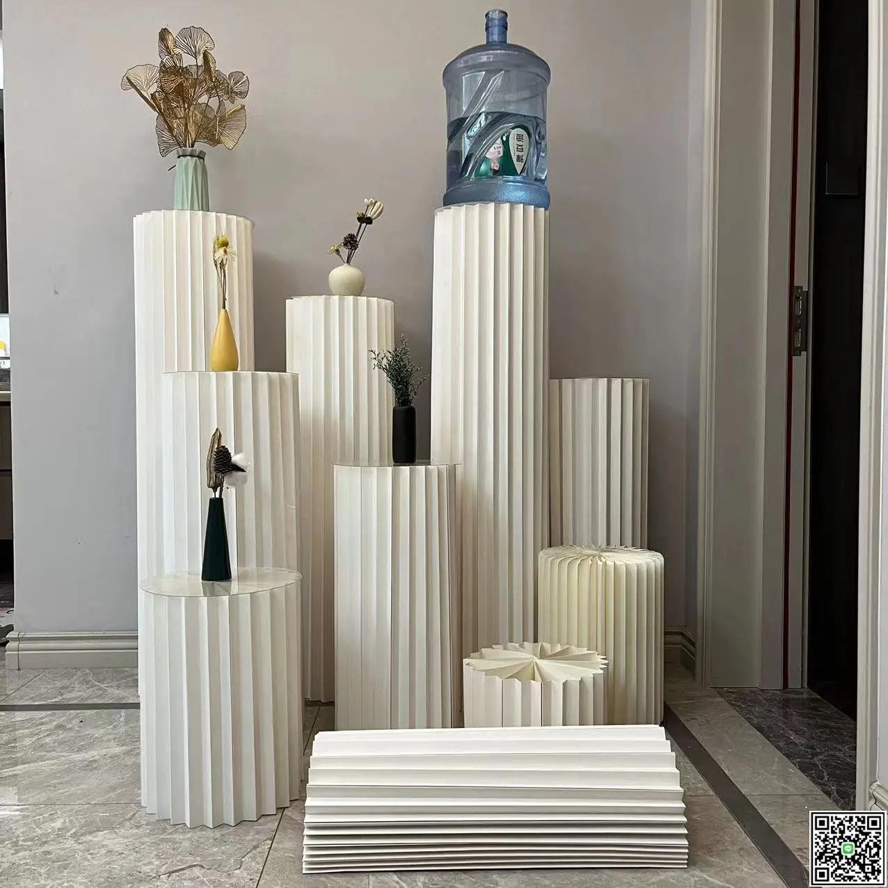 折疊甜品臺圓柱展示架商場櫥櫃生日派對佈置羅馬柱婚慶甜品臺紙柱-UM.有米家居