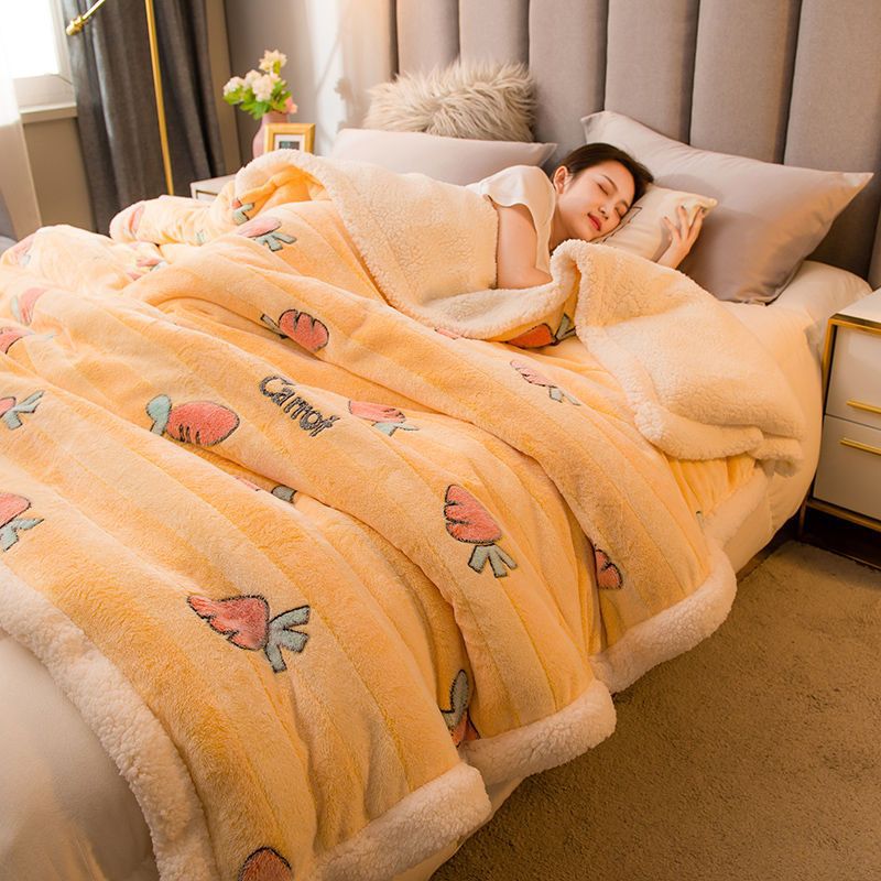 加厚雙層毛毯羊羔絨法蘭絨牛奶絨蓋毯冬季保暖宿舍辦公室小午睡毯