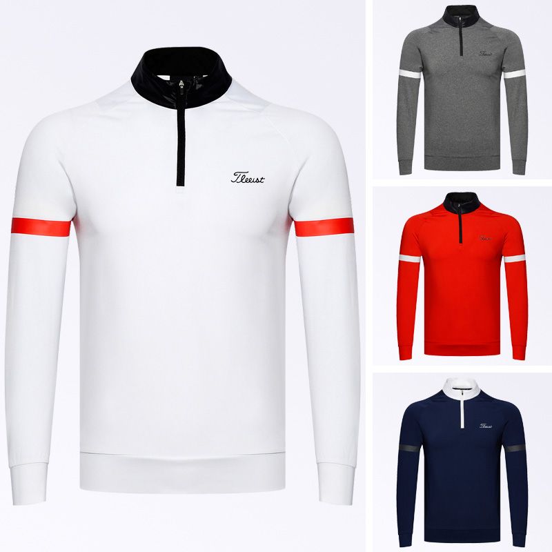 高爾夫服裝golf男士長袖高領拉鏈球衣透氣戶外運動速幹上衣polo衫