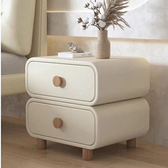 現代簡約床頭櫃臥室傢用免安裝極簡奶油風小櫃子輕奢實木收納櫃 ORK6