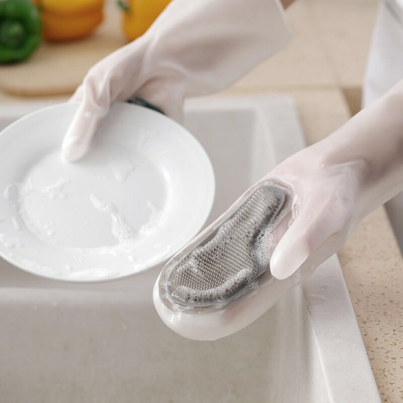 防水硅膠洗碗神器女廚房家務干活清潔魔術刷碗手套耐用型的秋季款