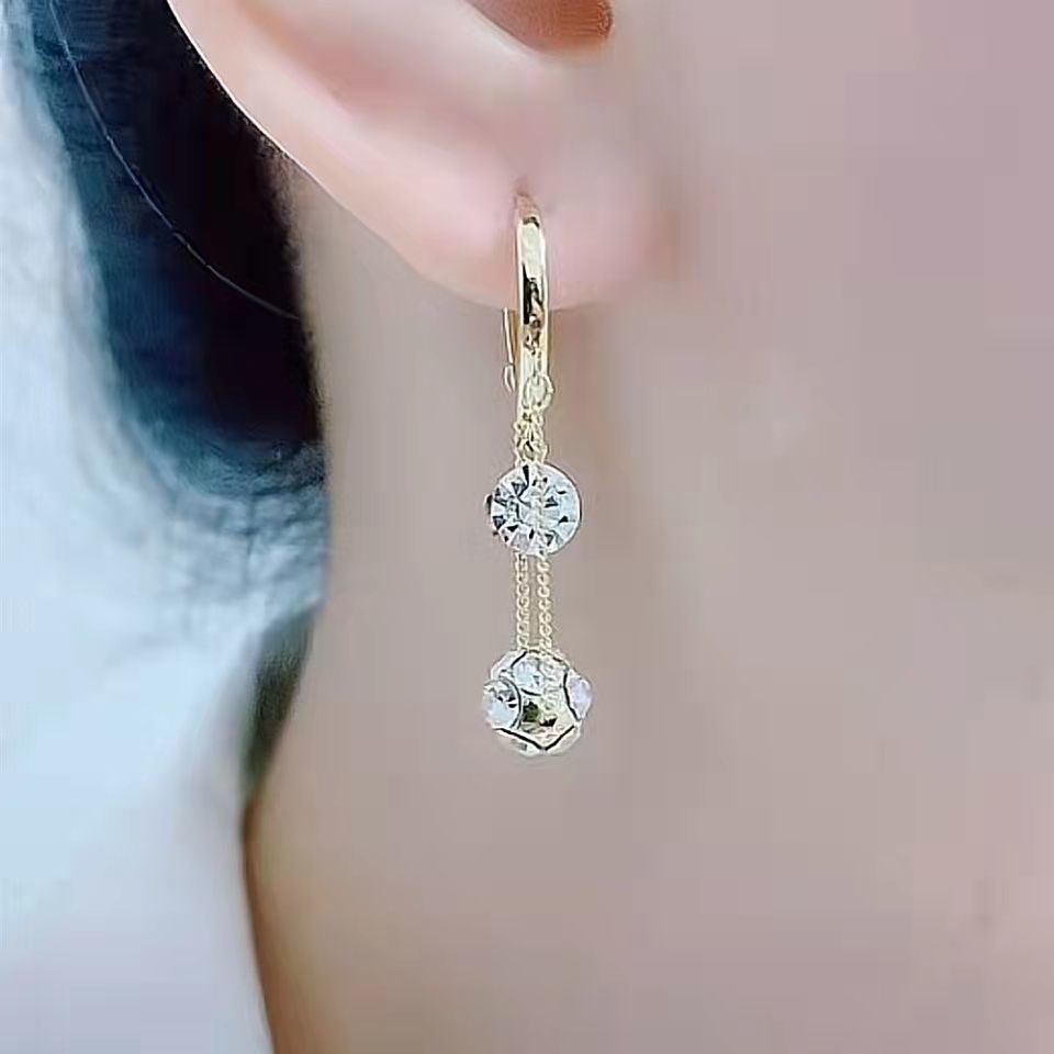 流蘇耳環告白氣球耳扣女防過敏網紅輕奢百搭耳飾日韓時尚超閃鉆球新款【聚寶屋】