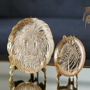 費靈家居時尚金色斑馬老虎造型裝飾盤 輕奢桌面飾品首飾盤擺件