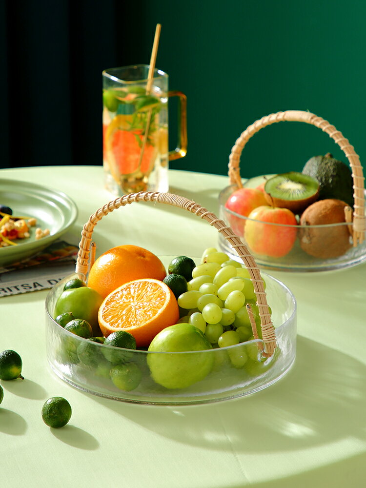 家用玻璃水果盤客廳果盤手提水果籃托盤廚房收納盤子零食