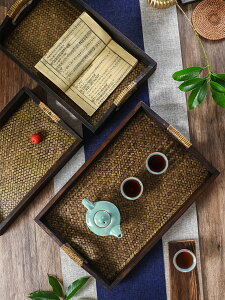 異麗東南亞實木制長方形茶具茶盤復古美容院托盤茶室茶托套件組合
