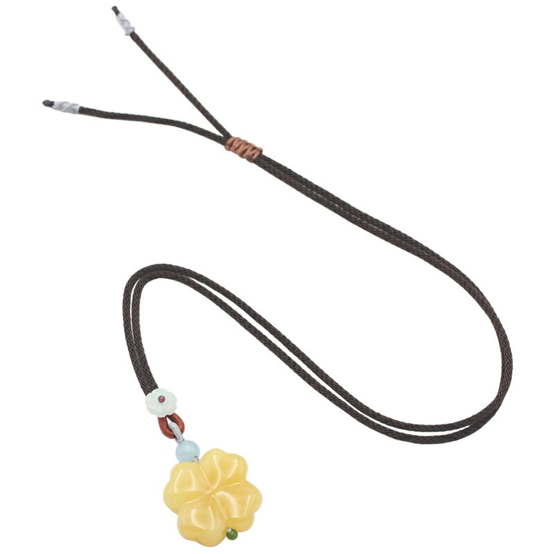 丹妮原創 天然雞油黃蜜蠟四葉草吊墜項鏈 S925純銀項圈高檔毛衣鏈 4