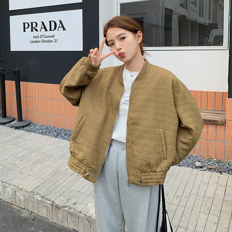 現貨+預購 棒球外套工裝夾克-寬鬆休閒壓紋秋冬女外套3色74dd19【獨家進口】【米蘭精品】