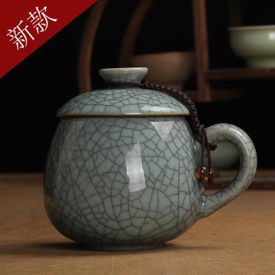 青瓷茶杯陶瓷帶蓋過濾汝窯禮品定製刻字杯紫砂冰裂男女家用泡茶杯
