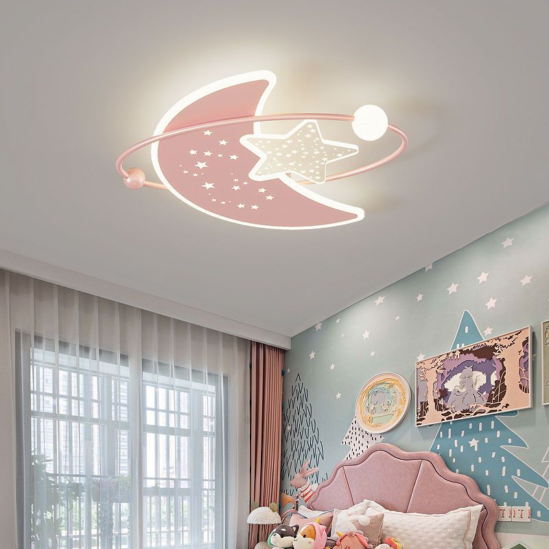 兒童房間燈臥室燈溫馨浪漫男孩女孩卡通月亮燈具現代簡約智能燈飾