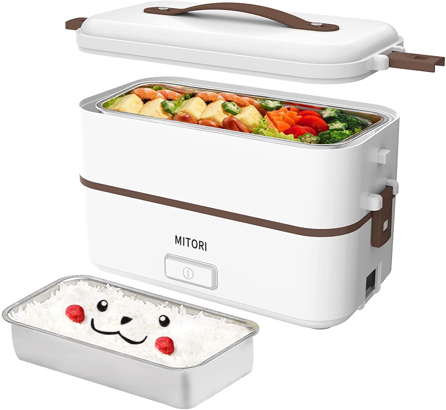【日本代購】2段式電飯煲可抑制色感染的高速便當盒電飯煲0.5~1.5合一個人生活用蒸蒸煮帶加熱功能1臺3用小型一人用小型電飯煲米和菜餚一臺車中過夜自家職場大受歡迎
