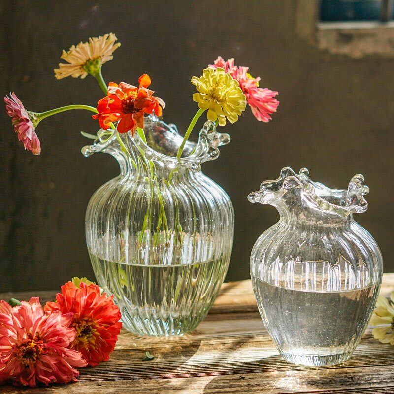 浪花玻璃花瓶擺件客廳插花水養鮮花玫瑰花器網紅ins風法式花器
