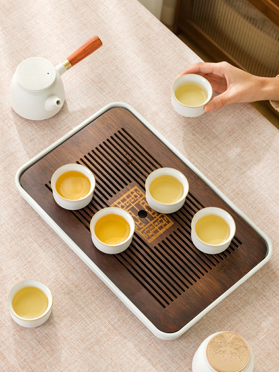 日式茶盤家用功夫茶具托盤干泡臺小型茶海茶臺一人用放茶杯瀝水盤