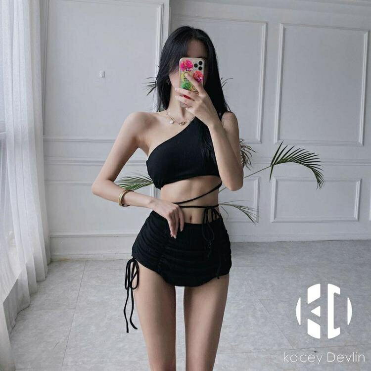 性感抹胸綁帶比基尼泳衣女小胸高腰遮肚溫泉泳裝【聚物優品】