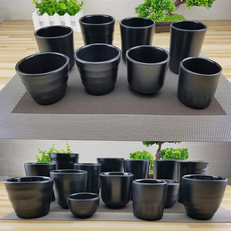 黑色磨砂仿瓷餐具日式茶杯酒杯創意酒店餐廳水杯密胺杯子商用