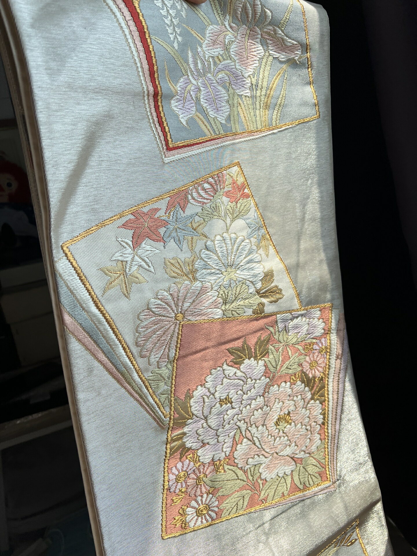一整條免運 日本昭和 傳統和服腰帶繁花似錦 西陣織中古桌旗裝
